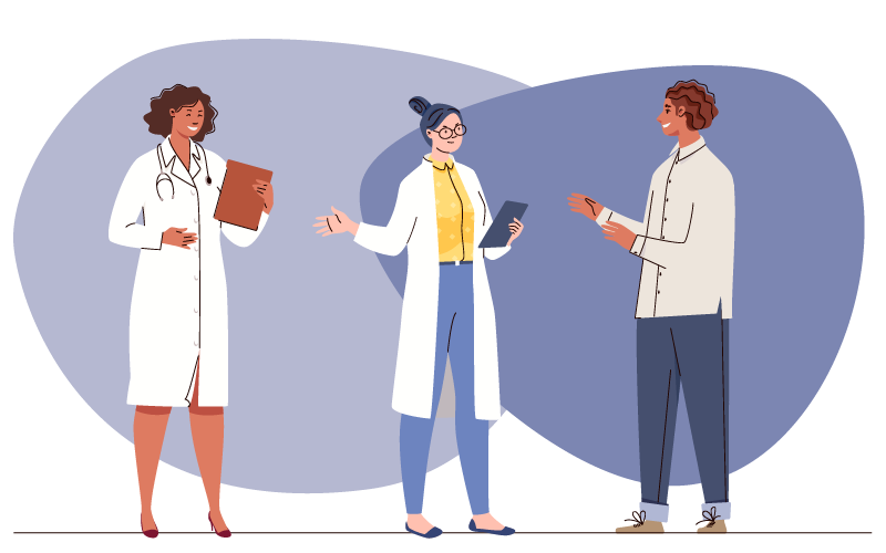 Doctor referring patient to a specialist during procedures visit